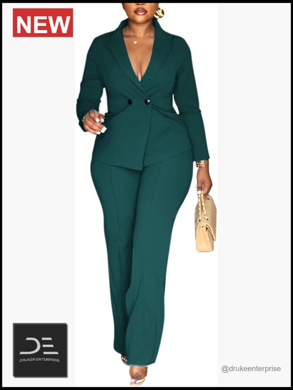 Women Double Breasted Blazer Pants Suit 2 Piece Outfit for Work Business
